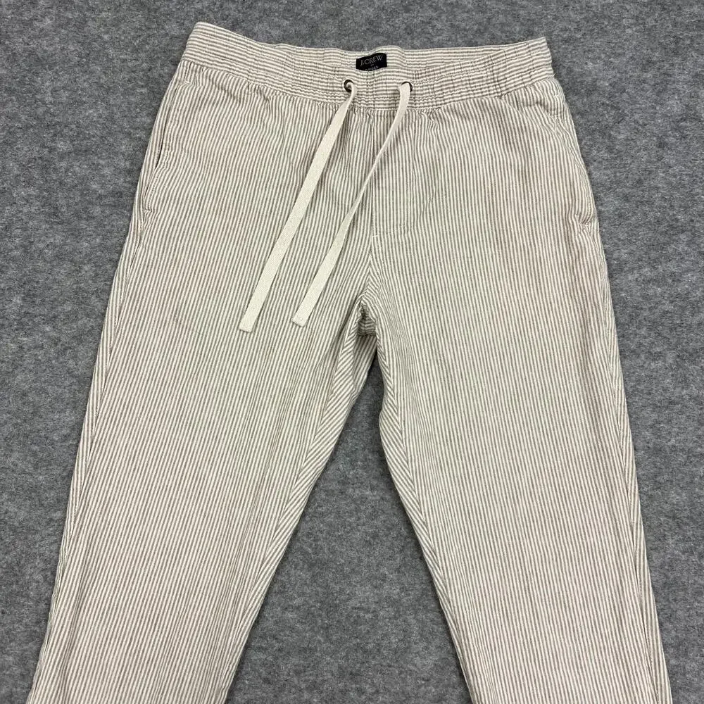 J CREW Pants Mens 32x30 Beige Driggs Jogger Linen Cotton Striped Fits30x28